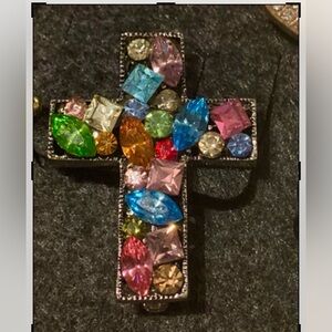 Multicolor Gemstone Cross brooch